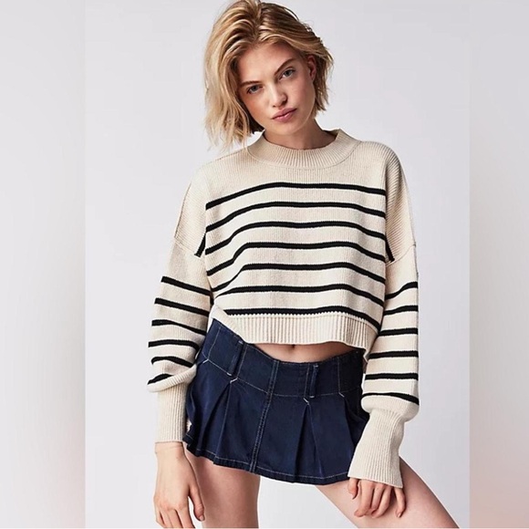 Free People Easy Street Crop Sweater | Size S | Cream & Black Stripes - Picture 5 of 5